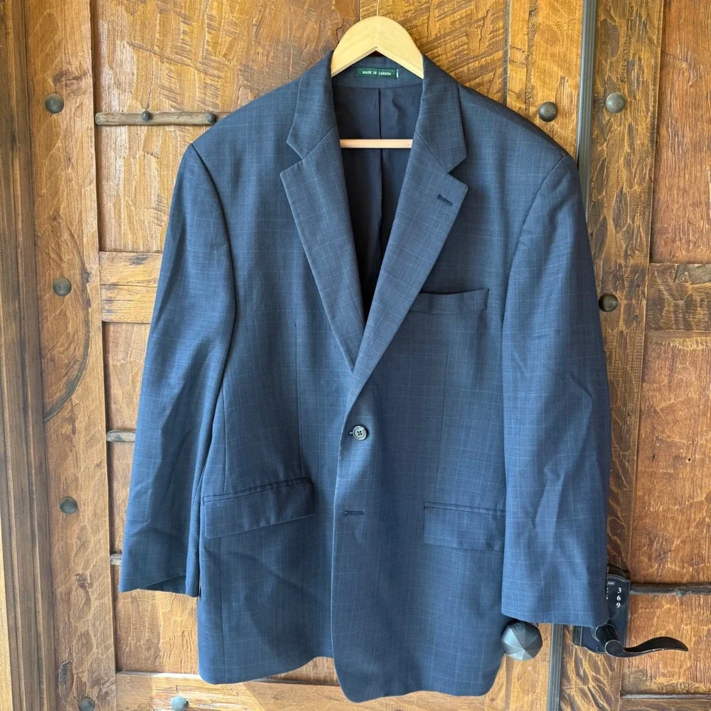 Lauren Ralph Lauren Blazer Men 46R Navy Gray Check Wool Sport Coat Pure New Wool